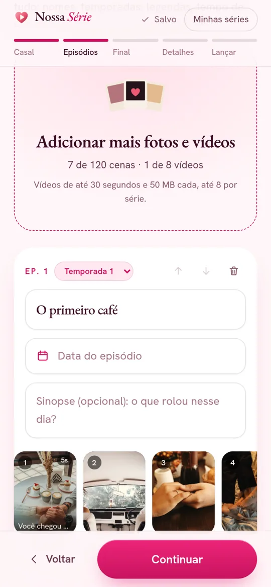 Tela do estúdio: Monte os episódios