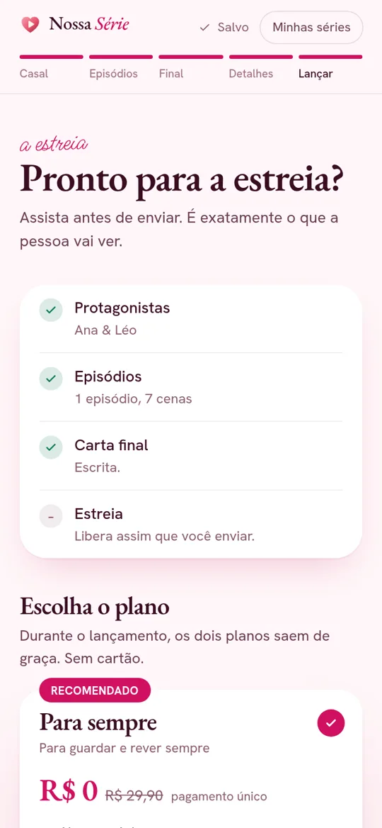 Tela do estúdio: Escolha o plano