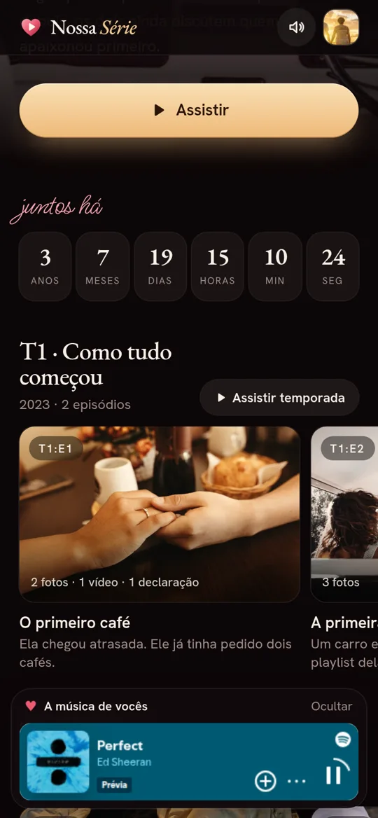 Temporadas e episódios: Juntos há… contando ao vivo, e as temporadas.